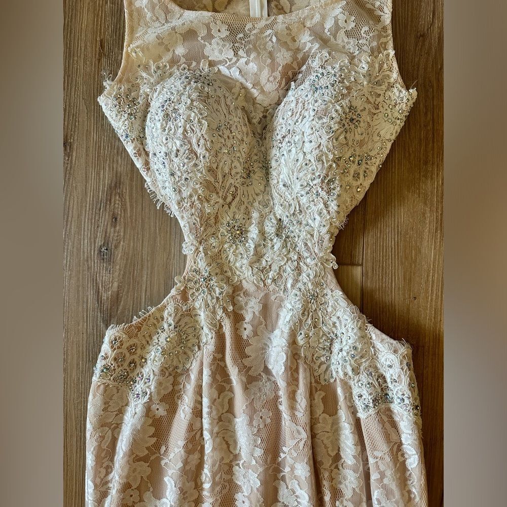 Jovani 92152 Champagne Prom/Wedding/Formal Open Back Lace Dress 2 - Picture 5 of 14